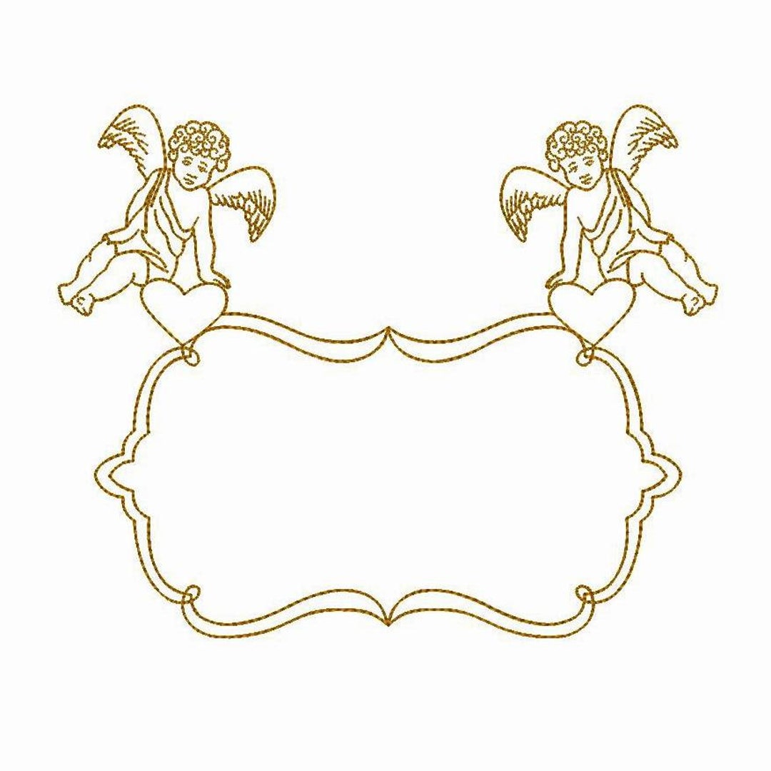 Wedding Frame Machine Embroidery Design 5 SIZES, Cute Frame With Angels ...