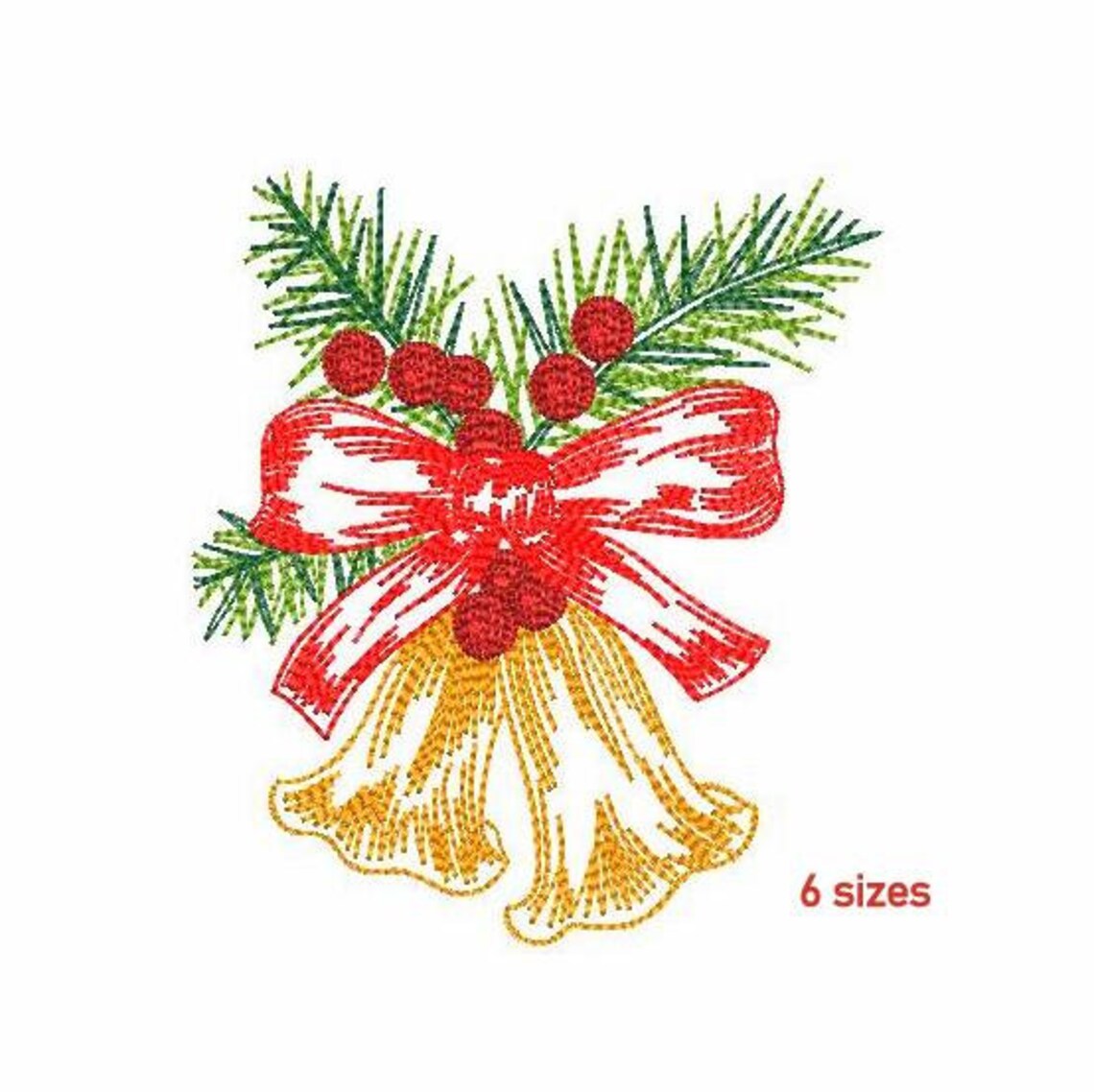 Christmas Bells Machine Embroidery Design 6 SIZES Sketch  Etsy