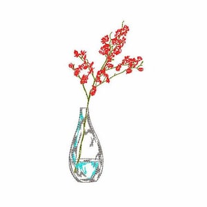 Flower Branch in a Vase Machine Embroidery Design 5 SIZES, Flower in a Vase Digital Machine Embroidery, Vase with Flower Machine Embroidery.