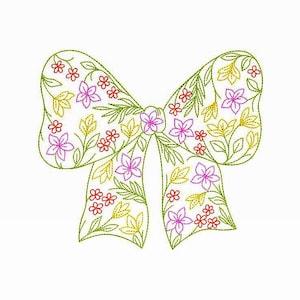 Flower Bow Machine Embroidery Design 4 SIZES, Ribbon Bow Digital Embroidery File, Floral Bowknot Machine Embroidery Design, Bow Embroidery.