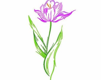 Tulip Machine Embroidery Design, Sketch Machine Embroidery Tulip, Art Embroidery Bright Tulip, Floral Design, Instant Download Design.
