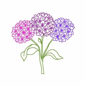 Hortensien Maschinenstickerei, Hortensien Blumenstrauß, Maschinenstickerei, 3 Größen, Maschinenstickerei