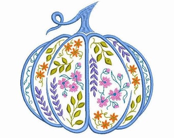 Fall Pumpkin Machine Embroidery Design 4 SIZES, Thanksgiving Pumpkin Digital Embroidery Design, Autumn Pumpkin Machine Embroidery File.