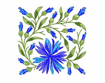 Cornflowers Machine Embroidery Design - 4 SIZES, Sketch Machine Embroidery Blue Knapweeds Meadow Wildflowers Border, Instant Download File.