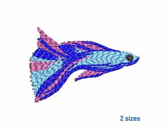 Betta Fish Machine Embroidery Design - 2 SIZE, Sketch Machine Embroidery Betta Fish, Aquarium Fish Art Embroidery, Instant Download Design.