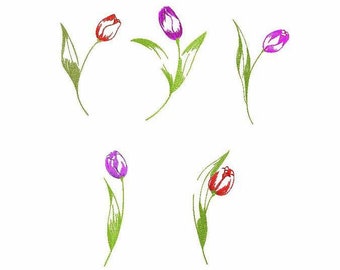 Tulips SET - 5 Different Designs for Machine Embroidery, Tulip Flowers Digital Embroidery Designs, Easter Spring Tulips Embroidery Designs.