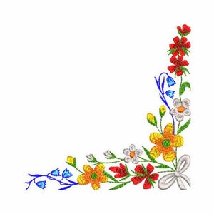 Wildflowers Corner Machine Embroidery Design 3 SIZES, Flower Corner Digital Embroidery File, Corner Wildflowers Machine Embroidery Design.