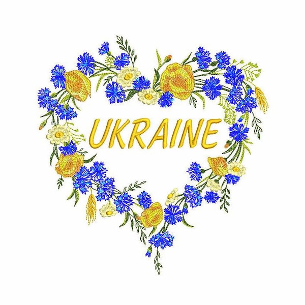 Ukraine Machine Embroidery Design 3 SIZES, Ukraine Heart Digital Embroidery Design, Patriotic Ukrainian Machine Embroidery Design.
