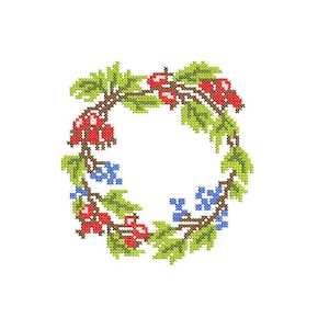 バリーリースの機械刺繍デザイン 5サイズ、クロスステッチバリーフレームデジタル刺繍、花のリース刺繍ファイル、フレーム刺繍