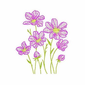 ガーデン フラワー クロスステッチ ミシン 刺繍 デザイン 4 サイズ、花のモチーフ 美しい花 カラフルな花のデザイン、即時ダウンロード ファイル。