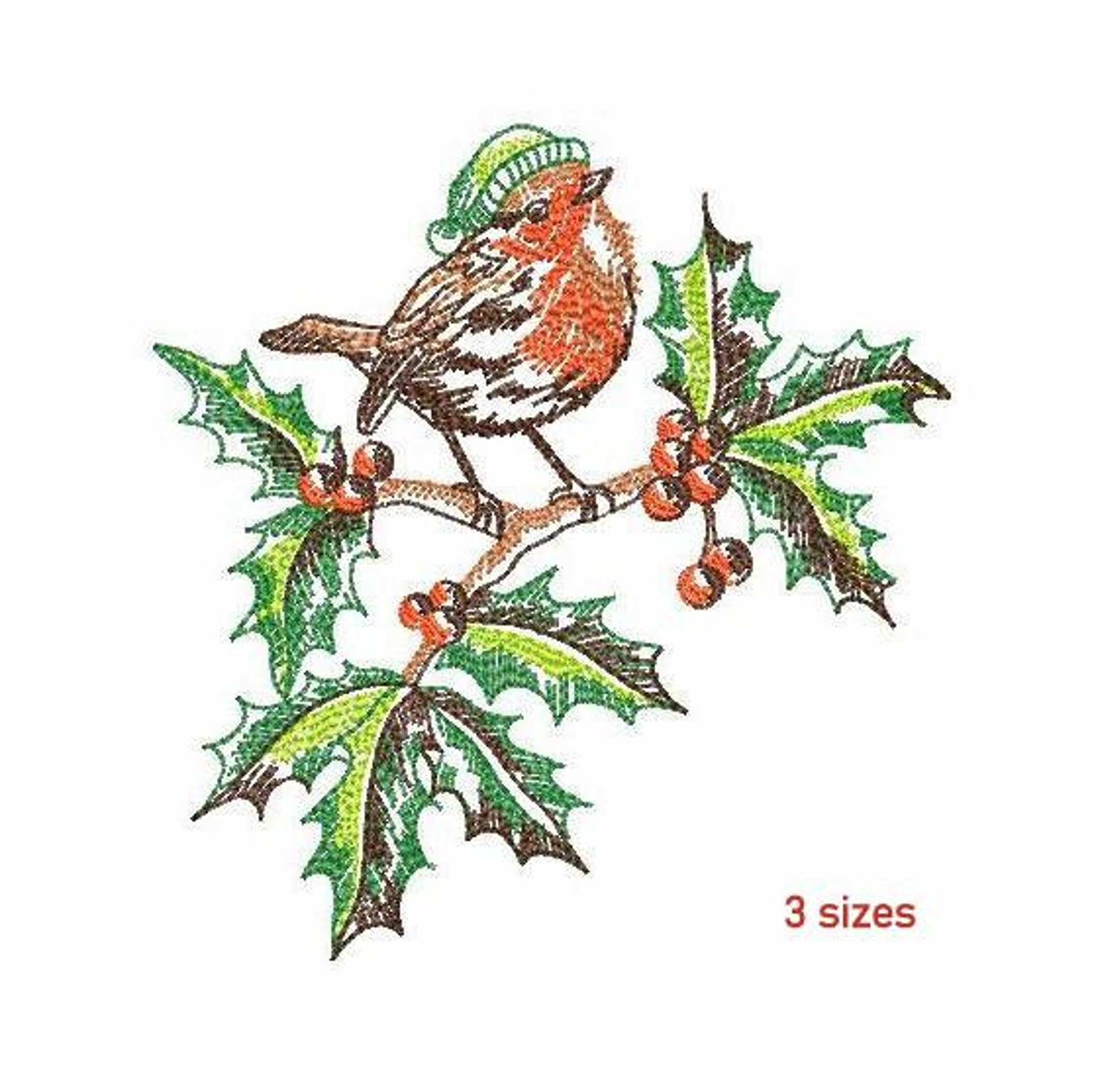 Christmas Bird Machine Embroidery Design 3 SIZES, Winter Red Robin on a ...