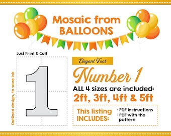 Number 1 ELEGANT Font, Balloon Mosaic Template, Mosaic Number Template, First Birthday Decorations, 2ft, 3ft, 4ft, 5ft, Digital Download