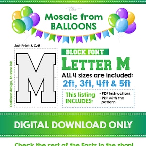 Mosaic Letter M - BLOCK Font, Mosaic from Balloons, Mosaic Template, Giant Letter M, Marquee Letters Diy Letter Props, DIGITAL Template, PDF