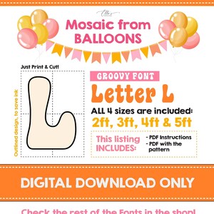 GROOVY Mosaic Letter L - Fuente Groovy, Mosaico de Globos, Groovy One, Letra Gigante L, Daisy, Cumpleaños Groovy, Dos Groovy, Plantilla DIGITAL
