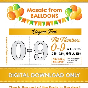 ALL Numbers - 2ft, 3ft, 4ft, 5ft, ELEGANT Font, Balloon Mosaic Template, Mosaic Numbers, Mosaic Numbers from Balloons, Digital Download, DIY