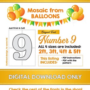 Number 9 ELEGANT Font, Balloon Mosaic Template, Mosaic Number Template, Kids Birthday Decorations, 2ft, 3ft, 4ft, 5ft, Digital Download