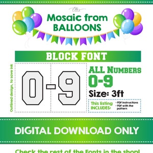 ALL Numbers -3ft, BLOCK Font, Balloon Mosaic Template, Mosaic Numbers Template, Mosaic Numbers from Balloons, 3ft, Digital Download