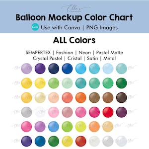 Sempertex TODOS los colores, tabla de colores de maquetas de globos, PAQUETE de plantillas de maquetas de globos, globos PNG para Canva, EllesPaperBoutique