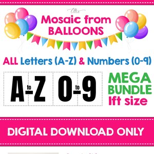 Letras y números de mosaico de 1 pie, Letras de mosaico, PAQUETE, Mosaico de globos, 1 pie, Descarga digital, Mosaico, BRICOLAJE