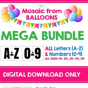 ALL Letters + Numbers in ALL Sizes : 1ft, 2ft, 3ft, 4ft, 5ft, Mosaic from Balloons,  Mosaic Letters Mosaic Number Templates Digital Download
