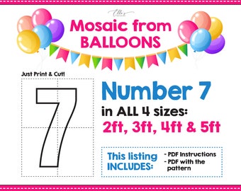 Number 7 Balloon Mosaic Template, Bold Font (Digital Download)