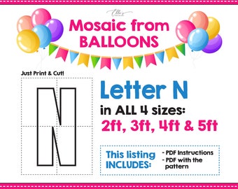 Plantilla de mosaico de globos con la letra N, de 2 a 5 pies (descarga digital)