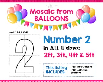 Nummer 2, Mosaik Zahlen, Nummer Zwei von Ballons, Mosaik von Ballons, Digital Download