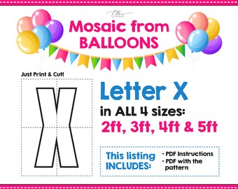 Plantilla de mosaico de globos con la letra X, de 2 a 5 pies (descarga digital)
