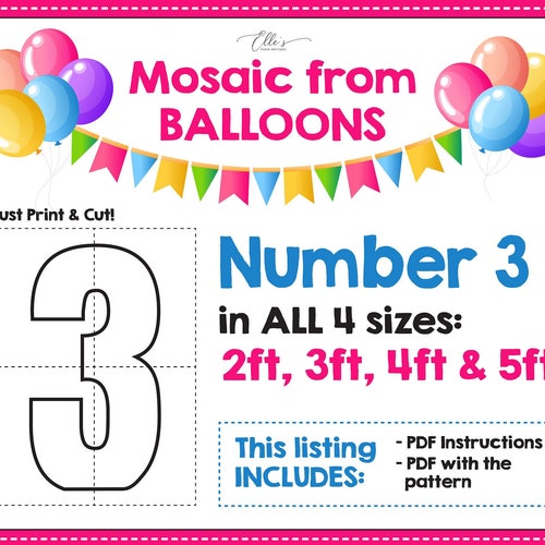 Mosaic Number 3 Mosaic Numbers Number Three From Balloons Etsy