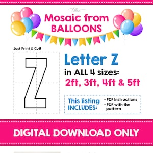 Letra de mosaico Z, Letras de mosaico, Plantillas de mosaico, Mosaico de globos, 2 pies, 3 pies, 4 pies, 5 pies, Descarga digital