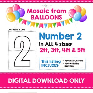 Numero 2, Numeri di mosaico, Numero due da palloncini, Mosaico da palloncini, 2 piedi, 3 piedi, 4 piedi, 5 piedi, Download digitale