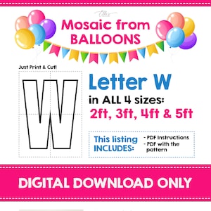 Lettera di mosaico W, Lettere di mosaico, Mosaico da palloncini, 2 piedi, 3 piedi, 4 piedi, 5 piedi, Download digitale
