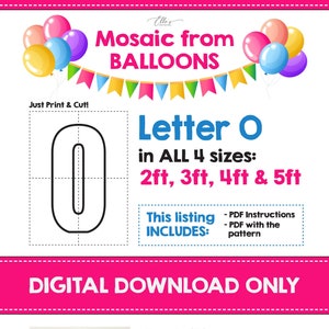 Letra de mosaico O, Letras de mosaico, Mosaico de globos, 2 pies, 3 pies, 4 pies, 5 pies, Descarga digital