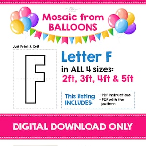 Mosaic Letter F, Mosaic Letters, Mosaic from Balloons, 2ft, 3ft, 4ft, 5ft, Digital Download