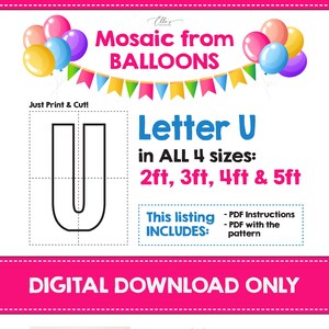Mosaic Letter U, Mosaic Letters, Mosaic from Balloons, 2ft, 3ft, 4ft, 5ft, Digital Download