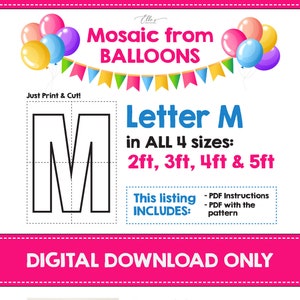 Letra de mosaico M, Letras de mosaico, Mosaico de globos, Mosaico de globos, Plantilla digital, 2 pies, 3 pies, 4 pies, 5 pies, Descarga digital
