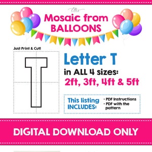 Mosaic Letter T, Mosaic Letters, Mosaic from Balloons, 2ft, 3ft, 4ft, 5ft, Digital Download