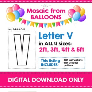 Letra de mosaico V, Letras de mosaico, Mosaico de globos, 2 pies, 3 pies, 4 pies, 5 pies, Descarga digital