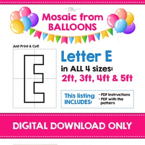 Letra de mosaico E, Letras de mosaico, Mosaico de globos, 2 pies, 3 pies, 4 pies, 5 pies, Descarga digital