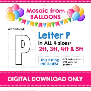 Letra gigante P, Letras de mosaico, Mosaico de globos, 2 pies, 3 pies, 4 pies, 5 pies, Descarga digital