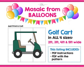 Golf Cart Mosaic from Balloons, Golf Cart Mosaic Template, Sports Mosaic From Balloons, Mosaic from Balloons, PDF File, DIGITAL FILE, Golf