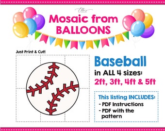 Baseball from Balloons, Baseball Mosaic Template, Sports Mosaic From Balloons, Ball Template from Balloons, Mosaic from Balloons, PDF File