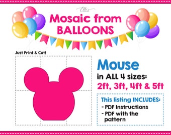 Mouse from Balloons, Mosaic from Balloons, Birthday Decor, DIY Balloons, Mosaic Template, Baby Shower, 2ft, 3ft, 4ft, DIY Decor