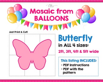 Papillon de ballons, mosaïque de ballons, décoration d'anniversaire, bricolage, modèle de mosaïque, baby shower, 2 pieds, 3 pieds, 4 pieds, 5 pieds, modèles de mosaïque