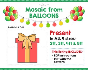 Kerstcadeau van ballonnen, cadeau kerstmozaïek van ballonnen, kerstdecor, doe-het-zelf, mozaïeksjabloon, 2 ft, 3 ft, 4 ft, 5 ft, DIY, mozaïek