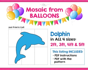 Dolphin from Balloons, Dolphin Mosaic Template, Sea Party, Baby Shower Decor, Template from Balloons, Balloon Mosaic, PDF File, DIGITAL file
