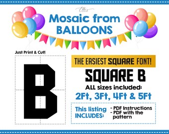 Mosaic Letter B - Square Letter B, Mosaic Letters, Mosaic from Balloons, Giant Letter Template, 2ft, 3ft, 4ft, 5ft, Digital Download