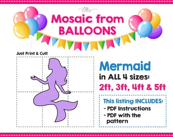 Mermaid Mosaic from Balloons, Mermaid Mosaic Template, Giant Mermaid Balloon Mosaic, Sea Party Decor, Mosaic Balloons, Digital Download