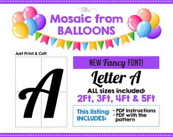 FANCY Mosaic Letter A, Mosaic from Balloons, Mosaic Template from Balloons, 2ft, 3ft, 4ft, 5ft, Digital Download