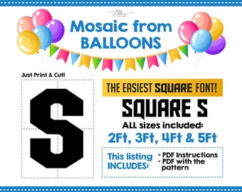 Mosaic Letter S - Square Font, Mosaic from Balloons, Wood Marquee Letters, Mosaics , Giant Letter, 2ft, 3ft, 4ft, 5ft, Digital Download